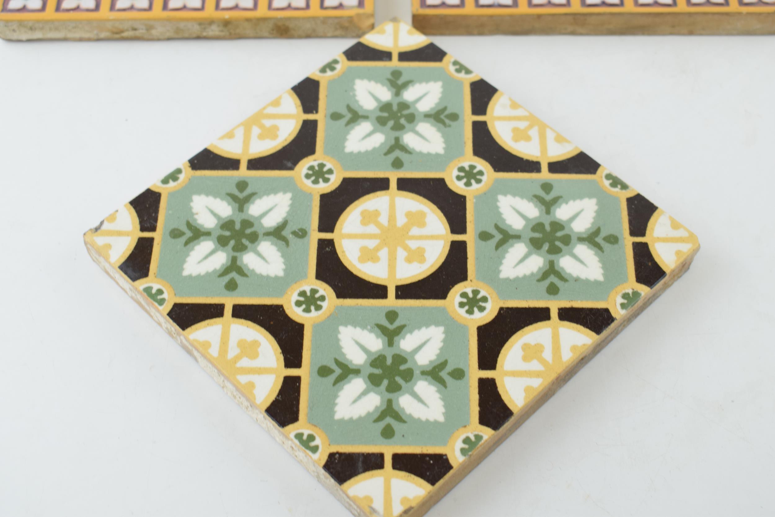 Two 6" Minton & Co, Stoke on Trent glazed tiles with central blue floral design and repeated boarder - Image 2 of 6