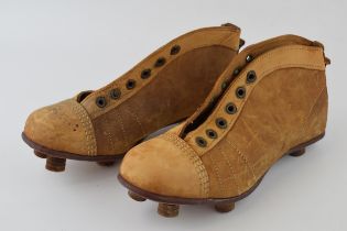 A pair of NOS handmade football / rugby boots bt Stanley, Continental model size 3. Leather suede