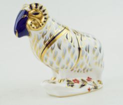 Royal Crown Derby paperweight in the form of a Ram, first quality with stopper. In good condition