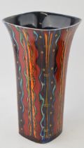 Early Anita Harris Art Pottery square trumpet vase, decorated with gilded abstract decoration,