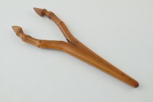 Wooden glove stretches with deer hoof finials, vintage style, 18cm long.