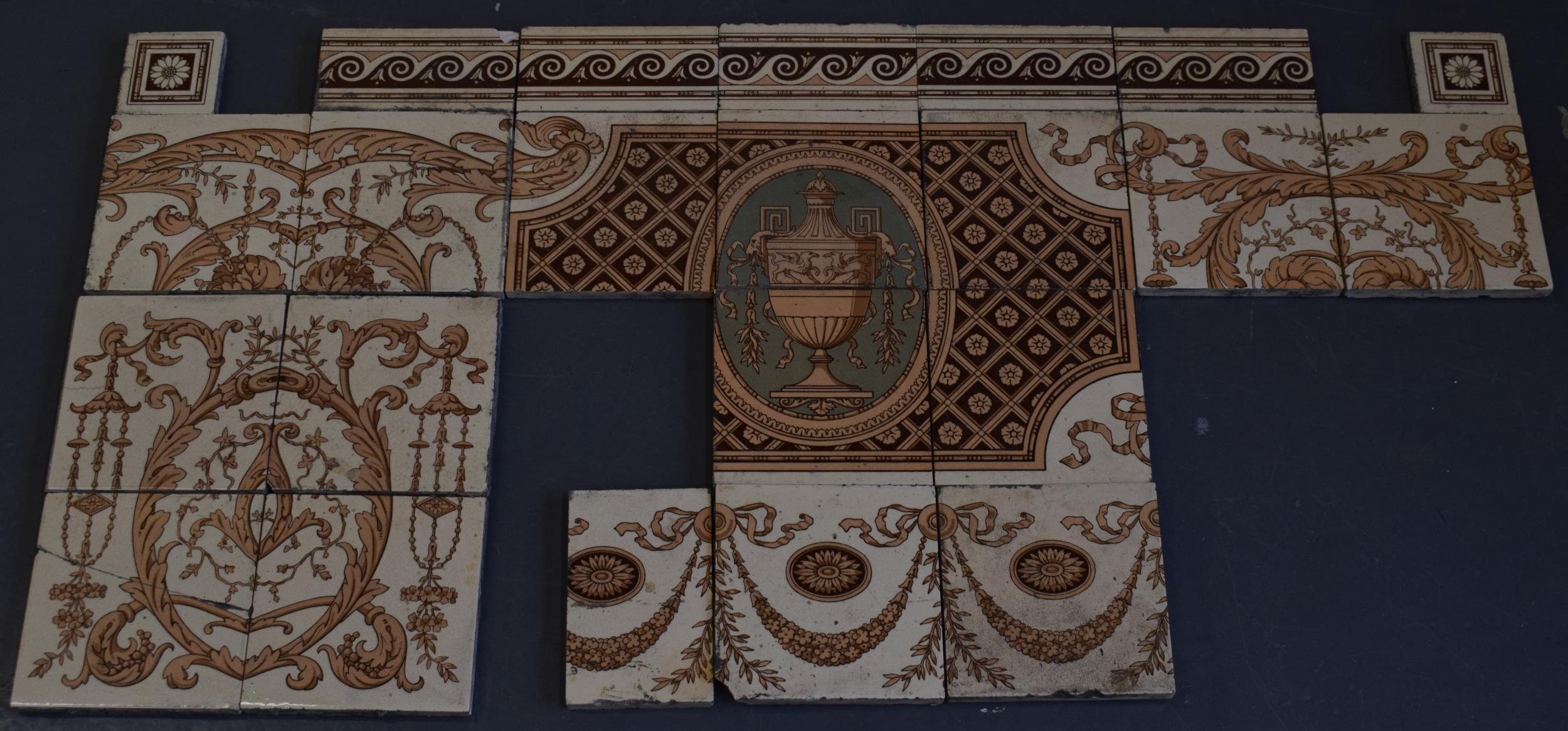 A Victorian Tile frieze, By Mintons China Works Stoke on Trent. Predominently in pinks, browns and