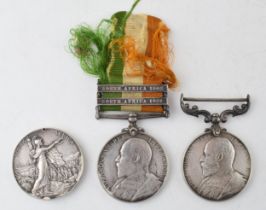 A trio of medals awarded to 7977 Pte W. Morrey Rifle Brigade, South Africa Medal Queen Victoria,