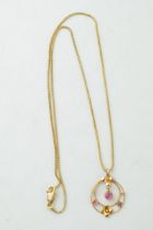 A 9ct yellow gold pendant on chain marked .375. Drop pendant with flower design in Alfred Peters,