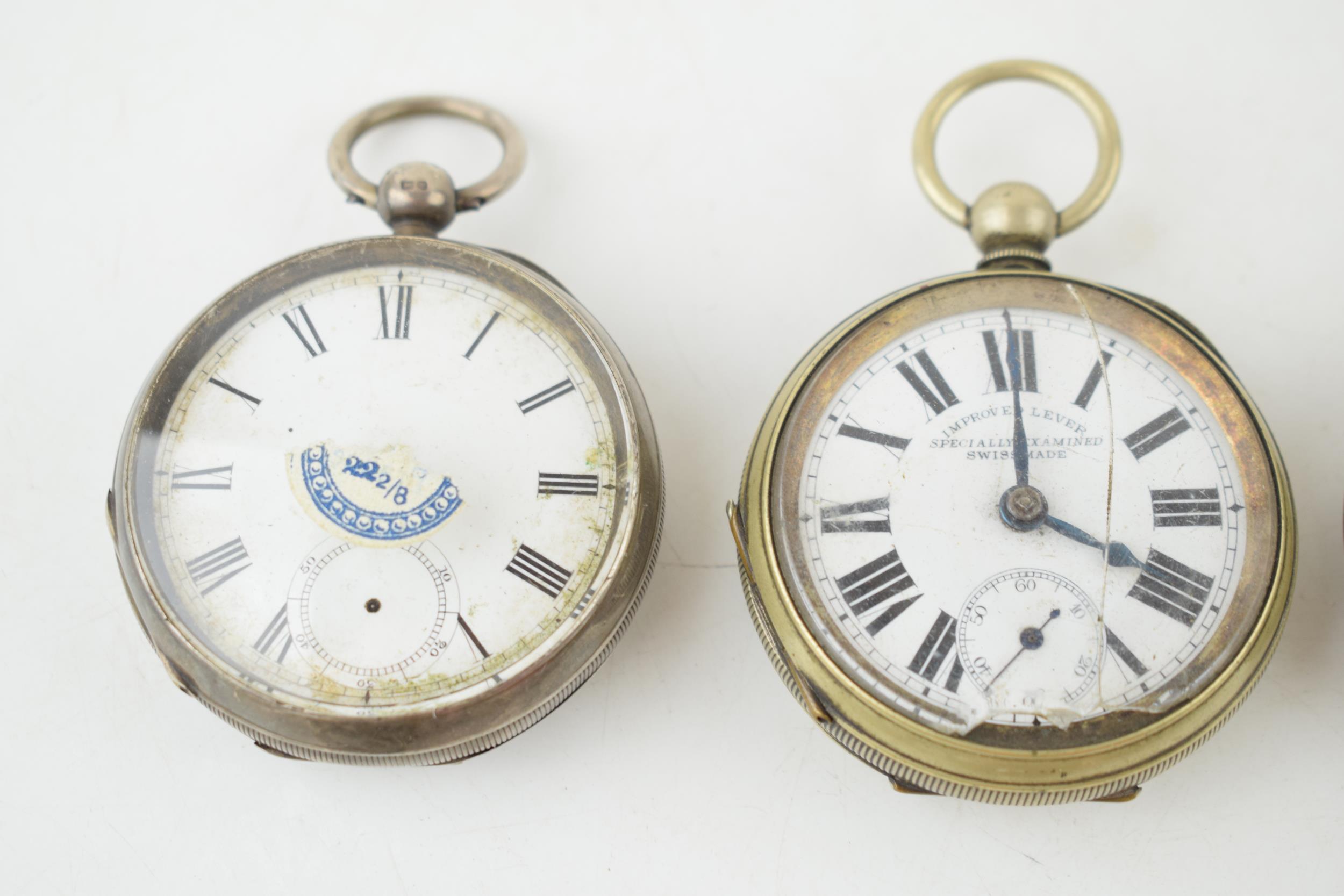 A collection of silver antique pocket watches a/f to include 1 plated example. (10) - Image 2 of 7