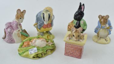 Royal Albert Beatrix Potter figures to include 'Made a Bow', 'Tommy Brock', 'Hunca Munca's