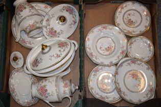 Royal Doulton dinner ware in the Canton pattern to include coffee pots, a tureen, bowls, plates