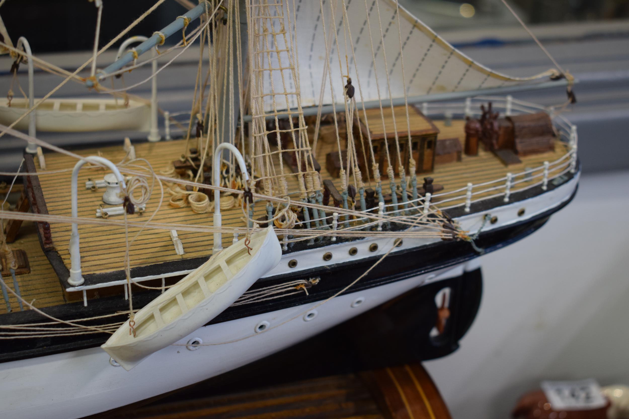 Kit built model of a sailing vessel / galleon, with German flag, mounted onto wooden stand, mostly - Image 6 of 10
