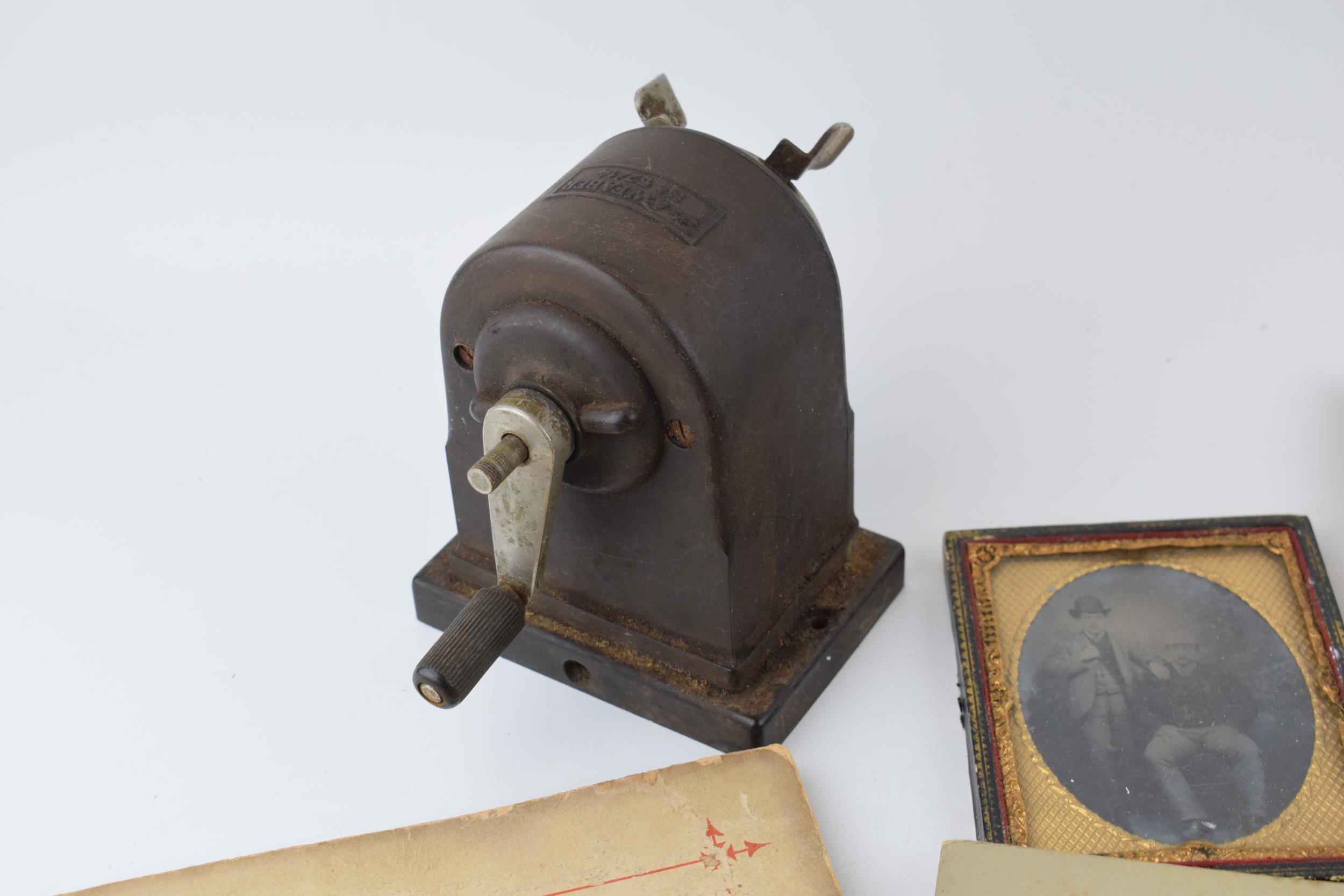 A mixed collection of items to include antique photographs, antique photo frames, a desk pencil - Image 3 of 6