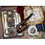 A mixed collection of items to include 19th century ink stand, Bruyere Also pipe, pair of cufflinks,