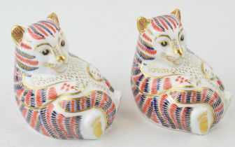 Two Royal Crown Derby Tiger Cub paperweights, decorated in the Imari palate, date mark for 1991 (