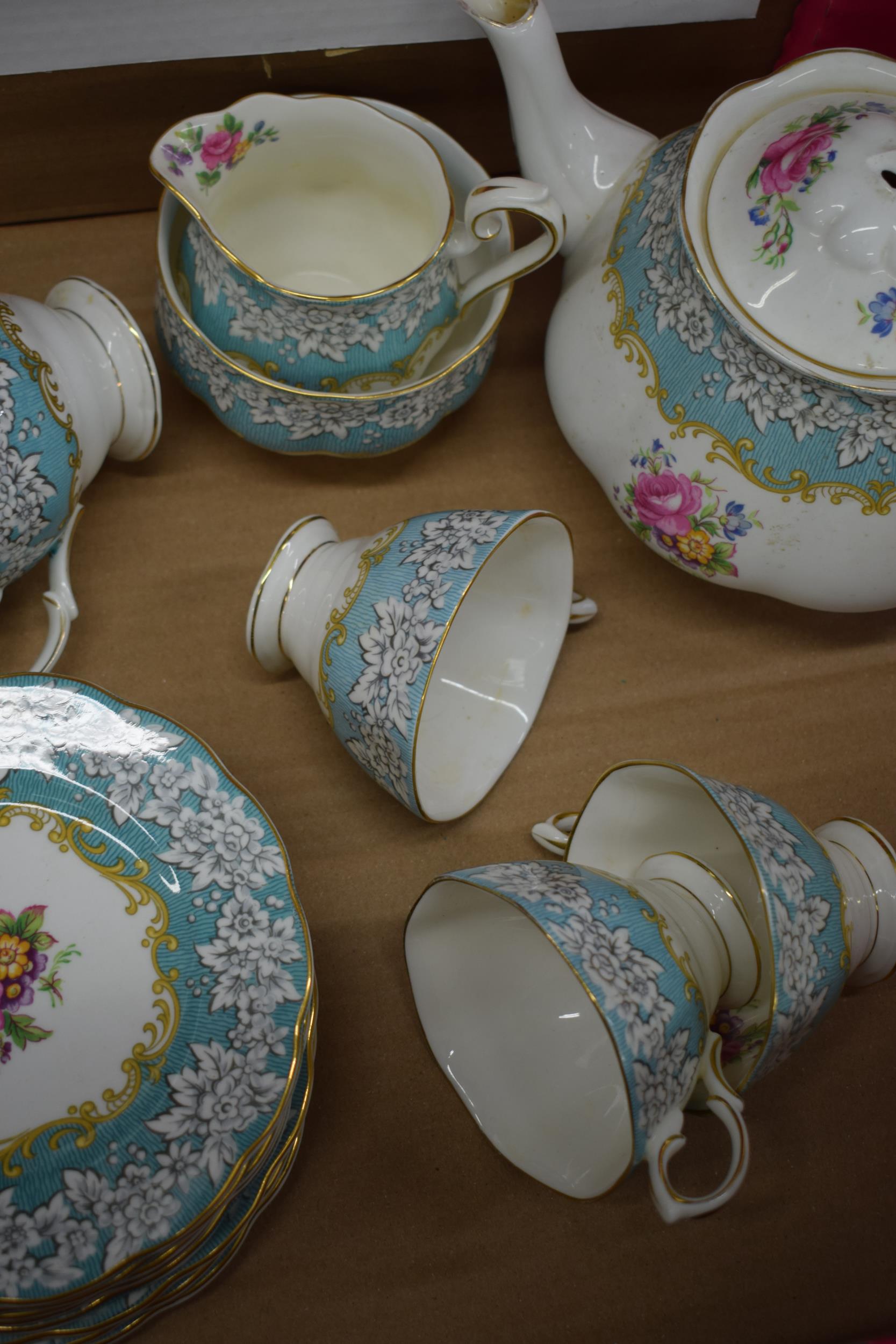 Royal Albert tea ware in the Enchantment pattern to include a teapot (finial af), 6 trios, a milk - Image 4 of 6