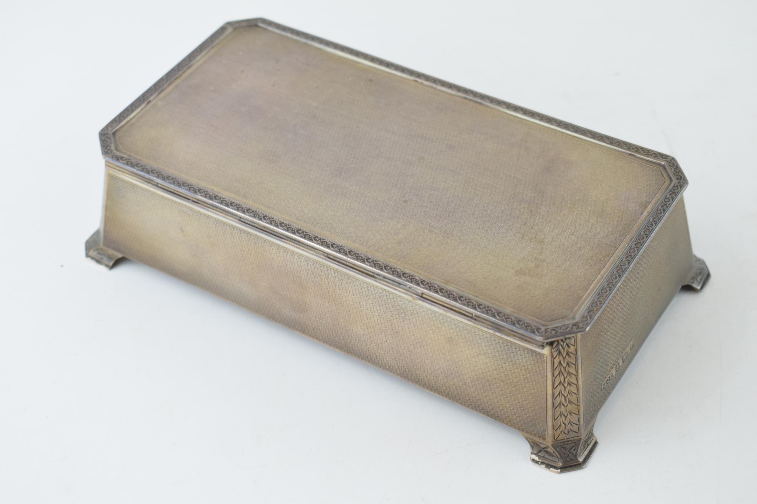 Silver cigarette box hallmarked and inscribed with monogram to inside of lid, dated 1931.Wood - Image 5 of 5