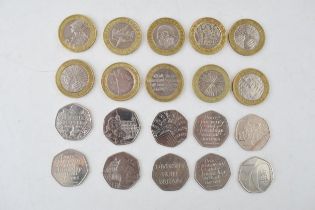 A collection of circulated special edition £2 cons (10) and 50p pieces (10) face value £25. In