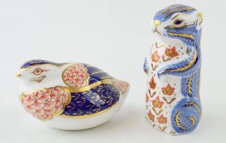 Royal Crown Derby paperweights in the form of a Quail and a Chipmink, first quality with stoppers (