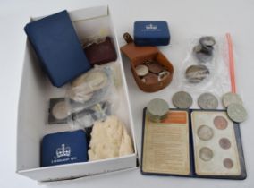 Collection of coins including Victorian Crowns 1845 & 1899, George GVI Crown 1937, 1977 proof silver