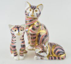 Three Royal Crown Derby paperweights, Cat, date code for 1991 (LIV), Sleeping Kitten, 8cm long, date