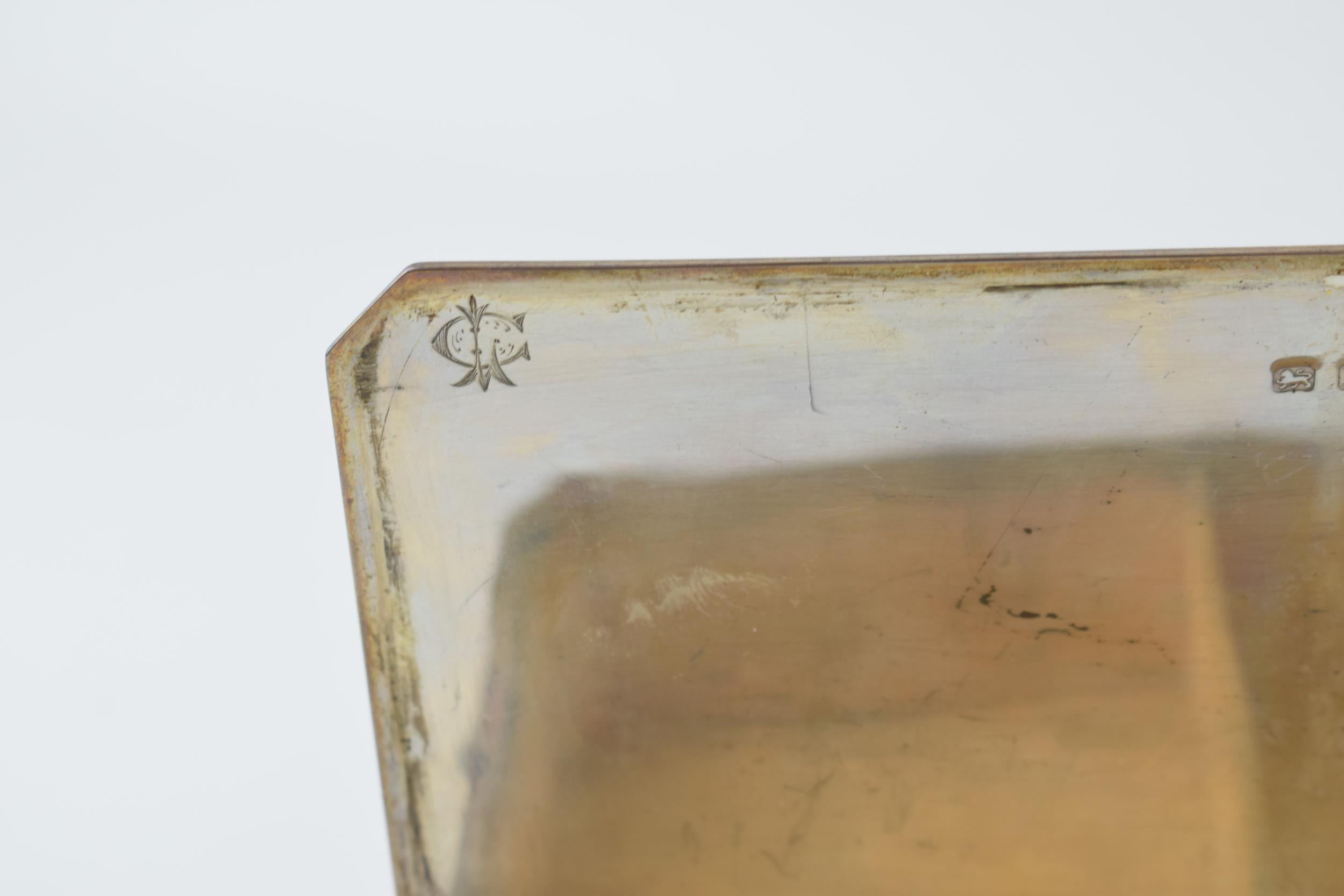 Silver cigarette box hallmarked and inscribed with monogram to inside of lid, dated 1931.Wood - Image 4 of 5