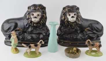 A collection of ceramic items to include Wade Championship series dogs,Wade puppy in basket, John