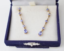 A pair of 9k tanzanite and diamond drop earrings with Jewellery Channel Guarentee, boxed, 2.6