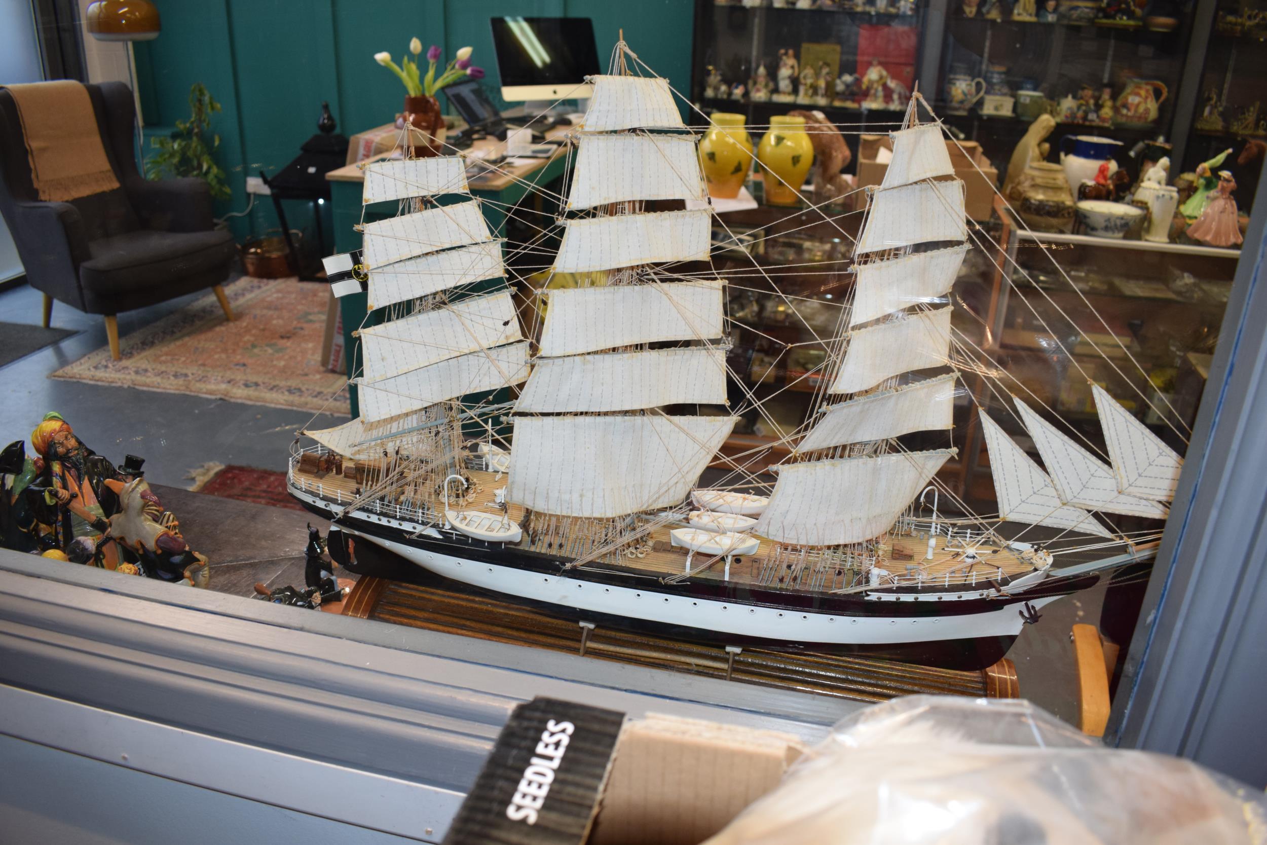 Kit built model of a sailing vessel / galleon, with German flag, mounted onto wooden stand, mostly - Image 10 of 10