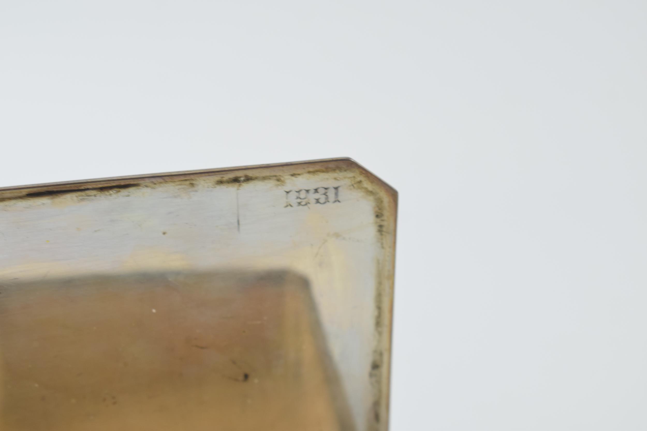 Silver cigarette box hallmarked and inscribed with monogram to inside of lid, dated 1931.Wood - Image 3 of 5