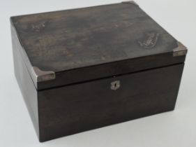 An antique coramandel wooden cigarette and cigar box, silver plated mounts, 26x21x13cm tall. Missing