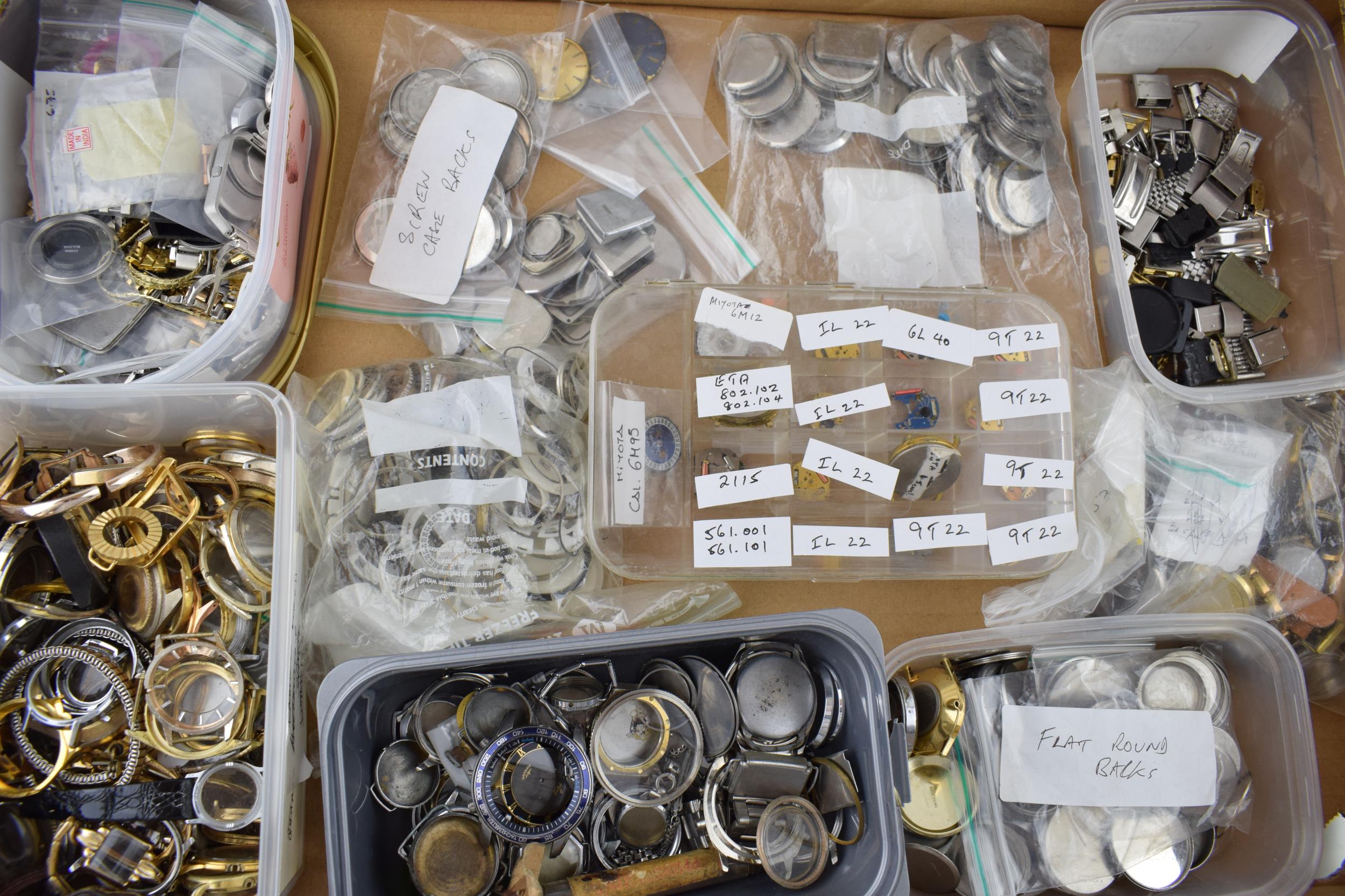 A large collection of watch parts to include bezels, quartz movements, watch backs and links. A good - Image 2 of 8