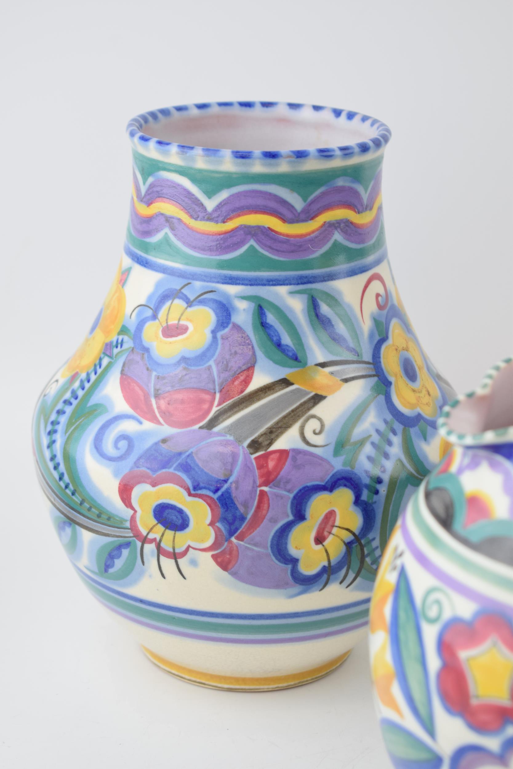 Poole Pottery to include a near pair of low-shouldered bulbous vases in the XA and HE patterns - Image 4 of 4
