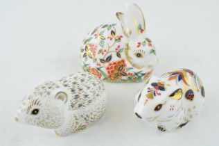 Three Royal Crown Derby Collectors Guild Exclusive paperweights, Meadow Rabbit, Bank Vole and