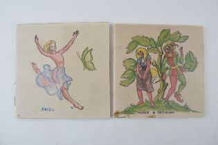 Two 6" Pilikington hand-painted Shakespeare Characture tiles, Ariel and Audrey & Touchstone. (2)