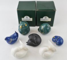 A collection of Minton Netsukes to include a Lapis Lazuli Mouse, a cockerel, a pair of Parian