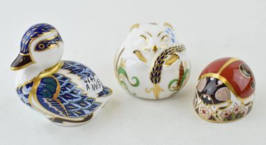 Royal Crown Derby Paperweights Dormouse together with Sitting Duckling and Ladybird . Height 7cm. (