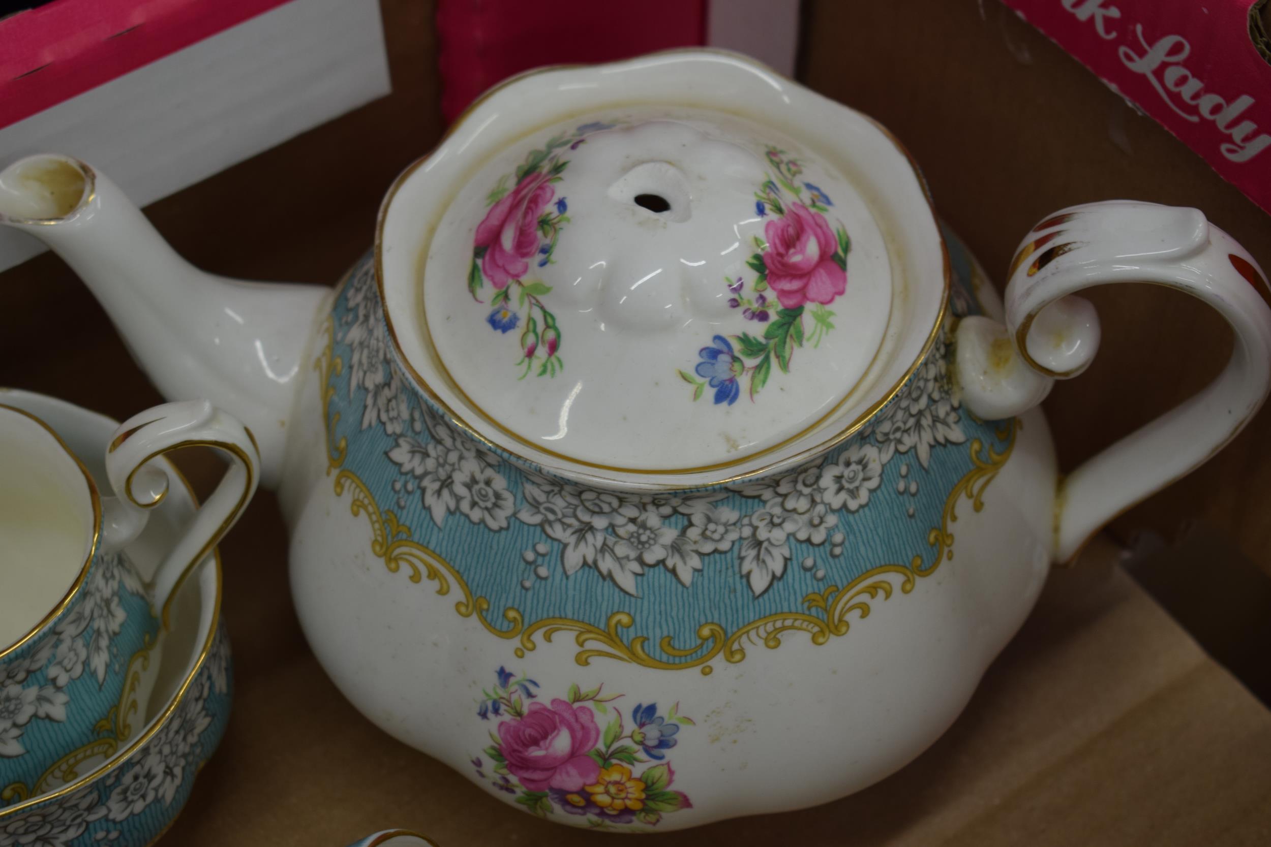 Royal Albert tea ware in the Enchantment pattern to include a teapot (finial af), 6 trios, a milk - Image 5 of 6