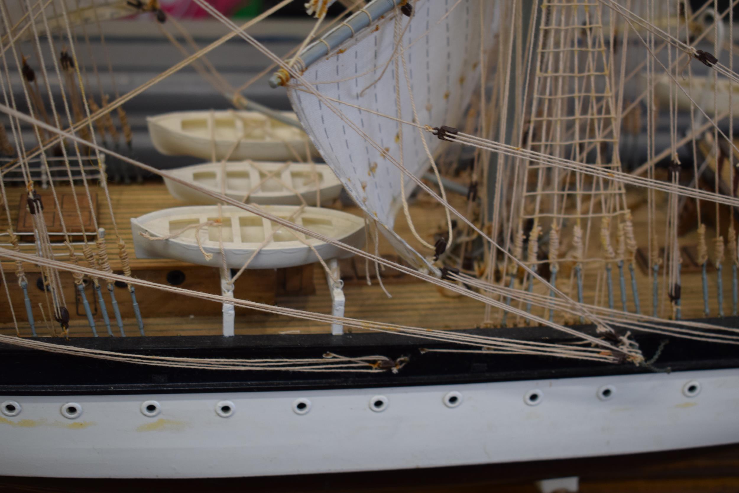 Kit built model of a sailing vessel / galleon, with German flag, mounted onto wooden stand, mostly - Image 7 of 10