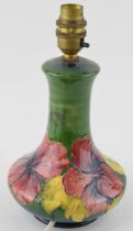 Moorcroft Hibiscus lampbase, low shoulder, 24.5cm tall inc fittings. In good condition with no