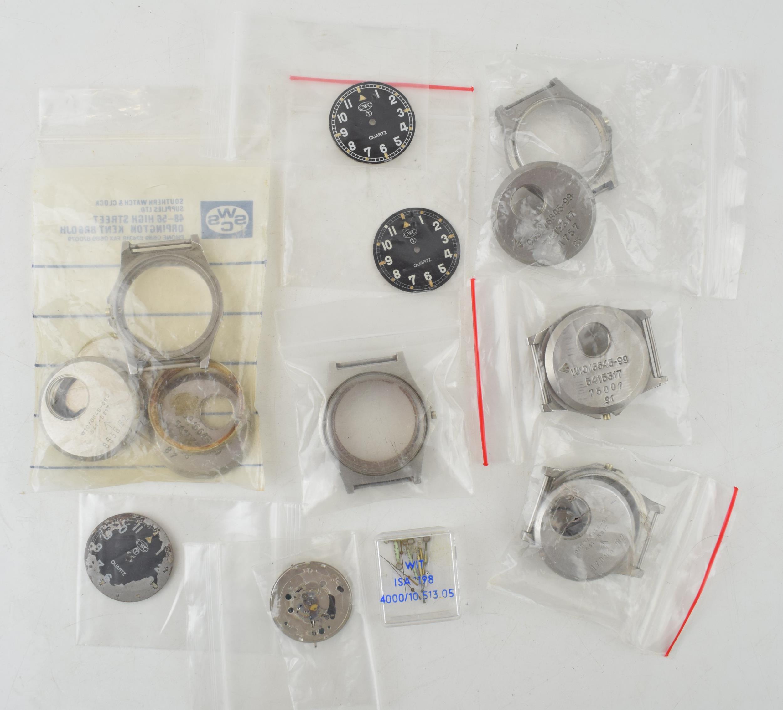 A collection of military watch and military style watch case backs and dials. (Qty) In a/f