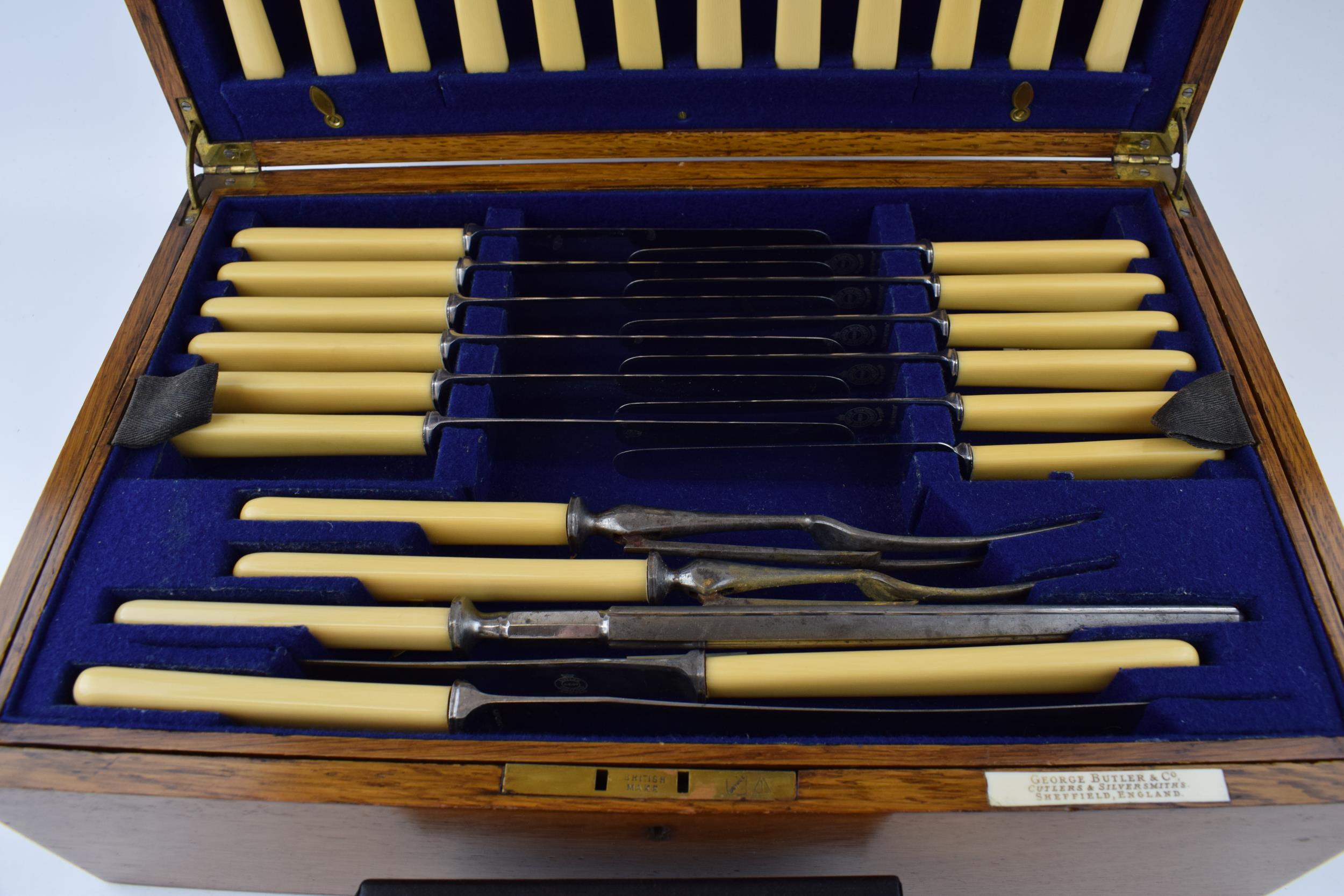 A silver-plated cutlery service in a golden oak canteen by George Butler & Co Sheffield. - Image 4 of 4