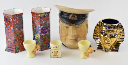 A collection of ceramic items to include character jug Winston Churchill, a pair of BWM hexagonal