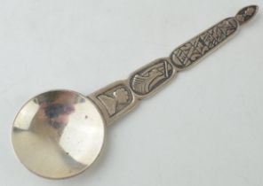 A silver spoon made in Iceland with Scandanvian design to handle. Marked 925 'Made in Iceland'.