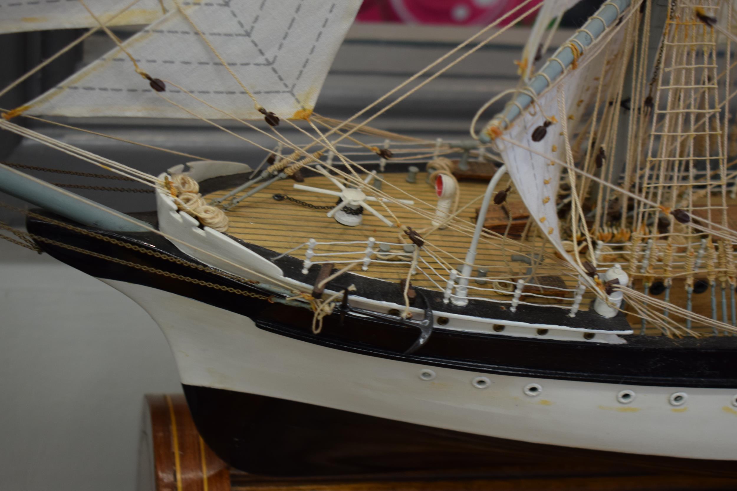 Kit built model of a sailing vessel / galleon, with German flag, mounted onto wooden stand, mostly - Image 8 of 10