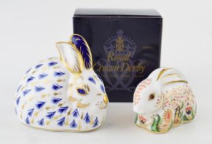 Two Royal Crown Derby paperweight, Baby Rowsley Rabbit, commissioned by Sinclairs and limited to the