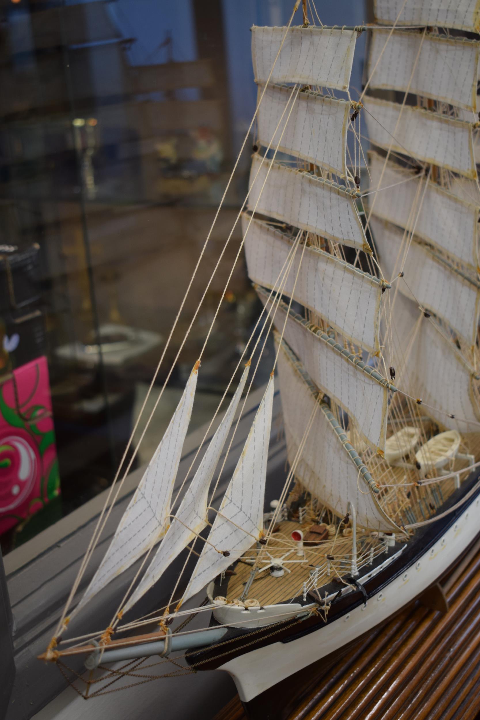 Kit built model of a sailing vessel / galleon, with German flag, mounted onto wooden stand, mostly - Image 3 of 10