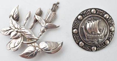 A silver fuschia brooch, Sheffield 1990, possibly David Scott Walker, together with a Scottish