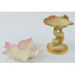 Royal Worcester dolphin and shell form table salt, model number G49 c1910 together with a Maple Leaf