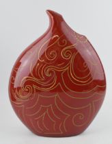 Early Anita Harris Art Pottery large teardrop vase, decorated with swirling design, trial piece,