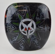 Anita Harris Art Pottery medium purse vase, decorated with a demonic / gothic design, trial vase,