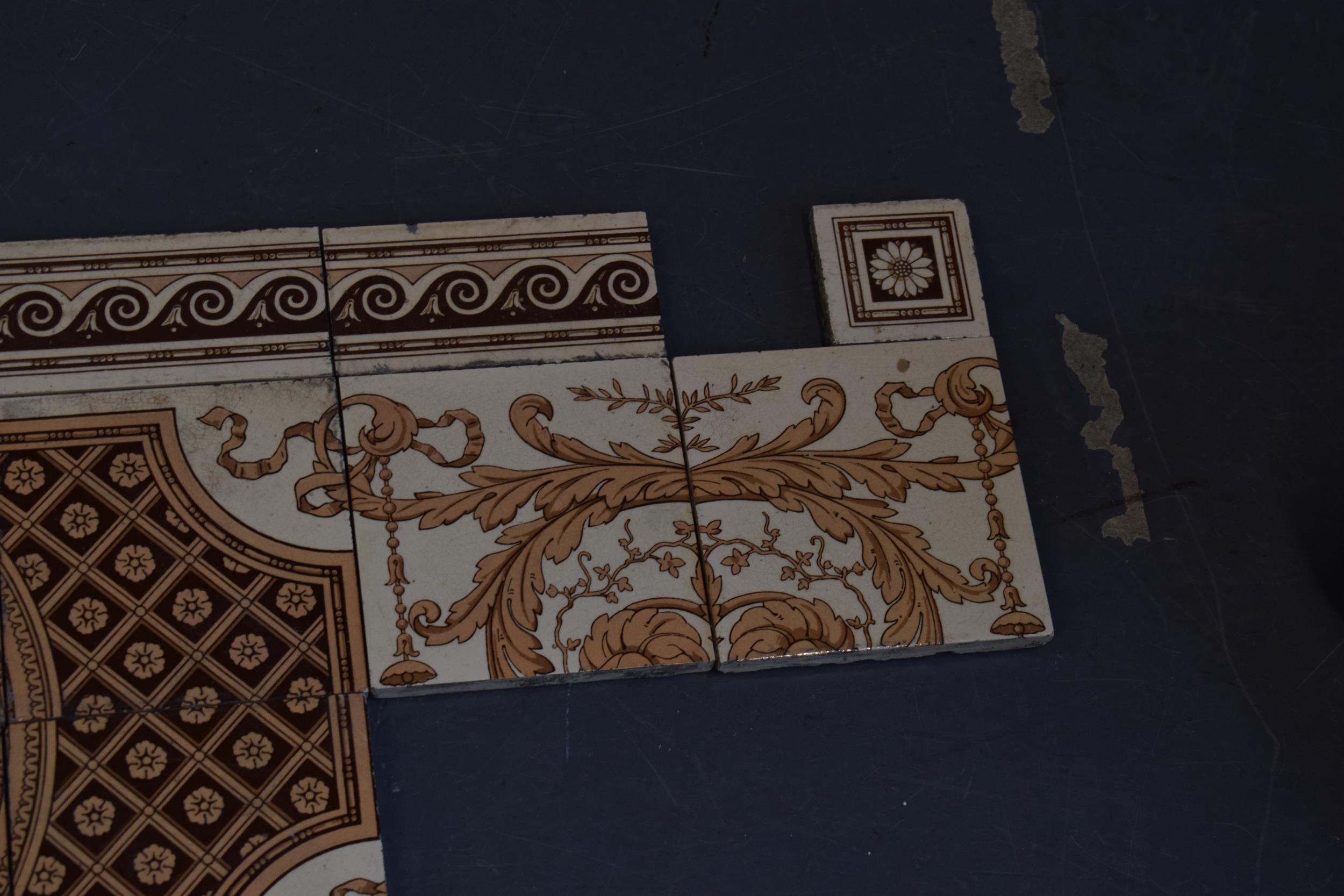 A Victorian Tile frieze, By Mintons China Works Stoke on Trent. Predominently in pinks, browns and - Image 4 of 7