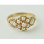 9ct gold ladies ring set pearls, 9 in total, 1.5 grams, size M.