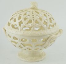 Wedgwood Queen's ware open lattice orange bowl with lid. Impressed marks to base 'Made in England'